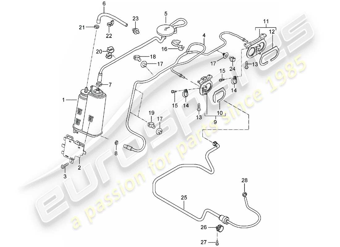 porsche 2005 (carrera gt) canister per emissioni evaporative - con: - accessori schema particolare