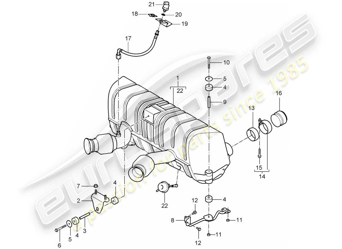 porsche 2005 (carrera gt) sistema di scarico - silenziatore di scarico posteriore - tubo di scarico schema parte
