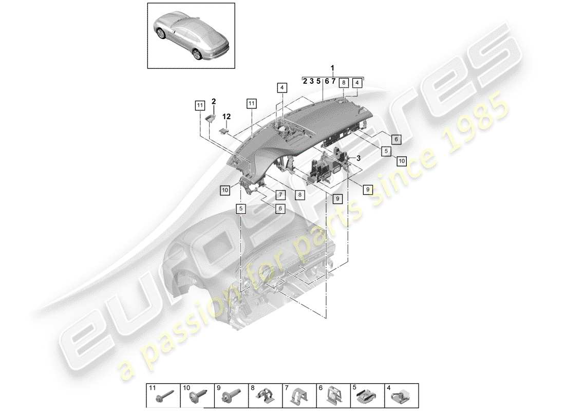porsche 2019 (panamera 971-1) pannello di controllo diagramma delle parti