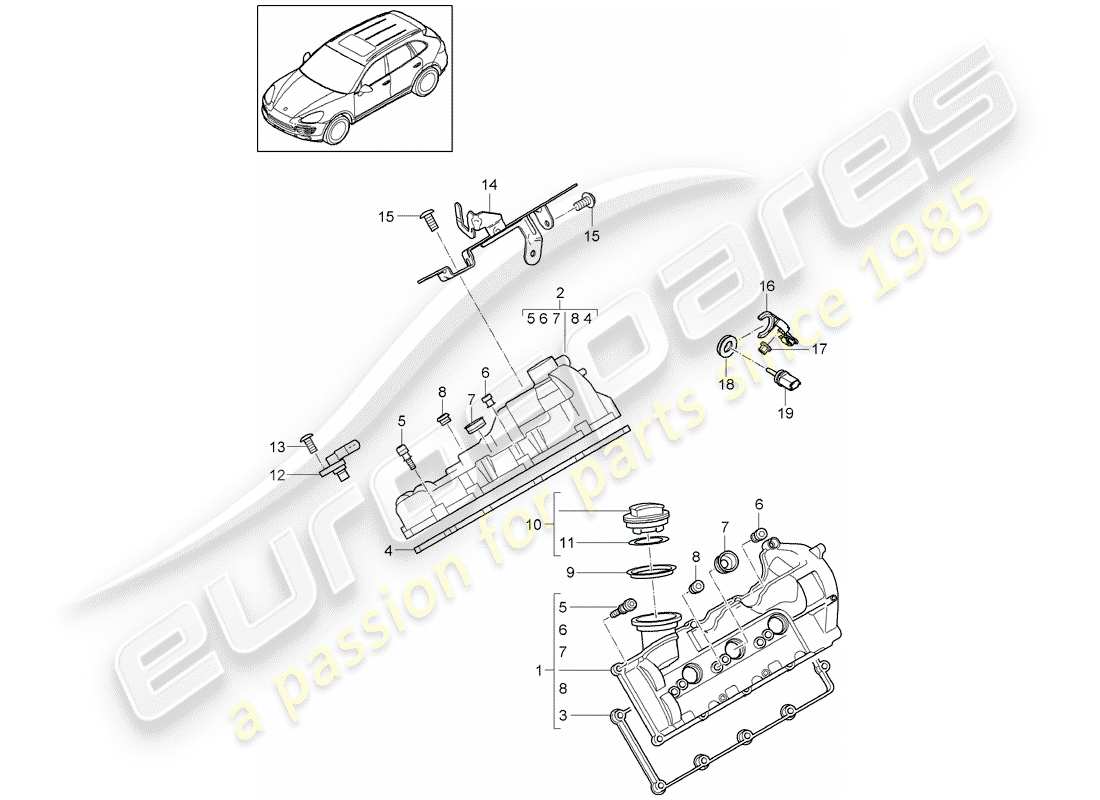 porsche cayenne e2 (2014) diagramma delle parti del coperchio valvola