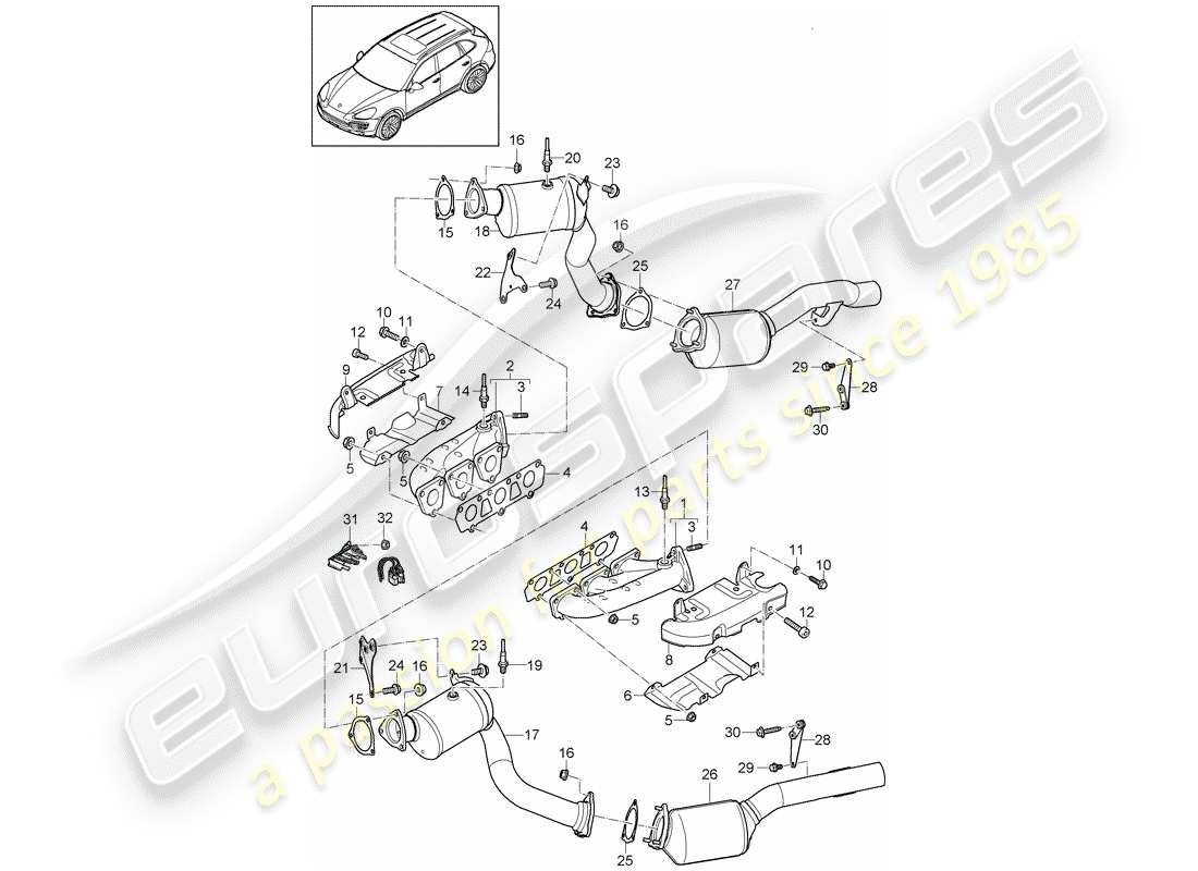 porsche 2017 (cayenne e2 92a) impianto di scarico diagramma delle parti