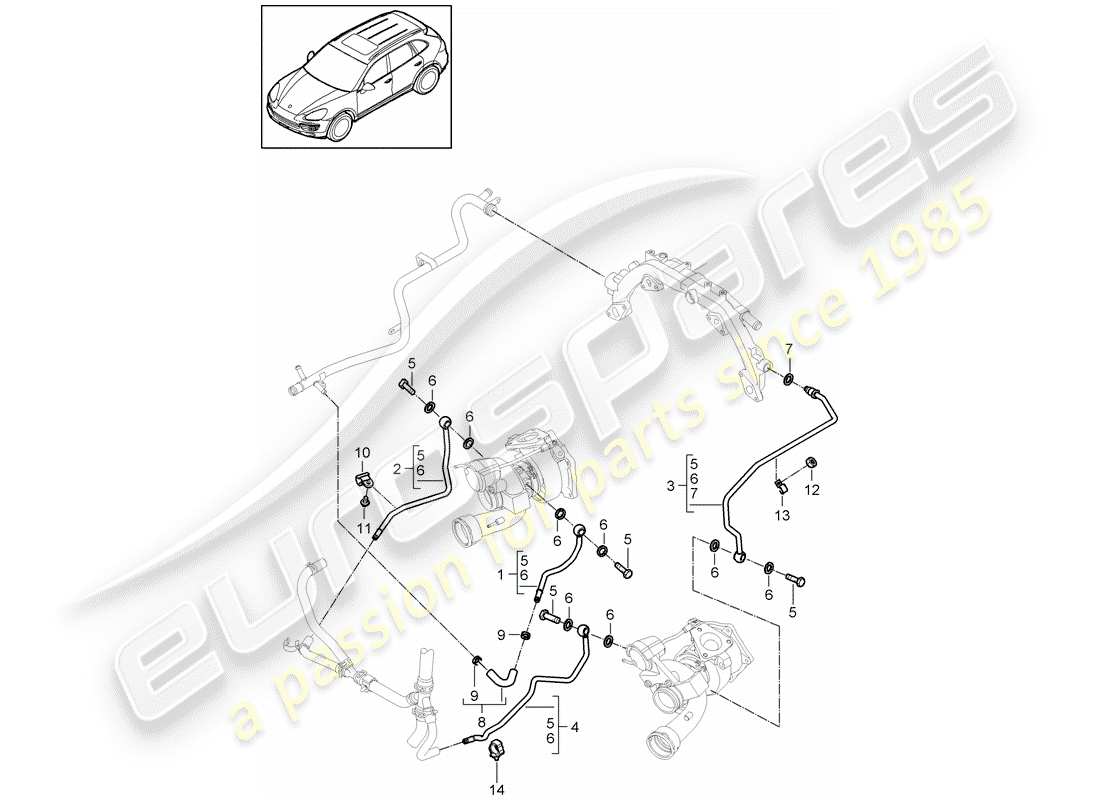 porsche 2013 (cayenne e2 92a) turbocompressore gas di scarico schema delle parti