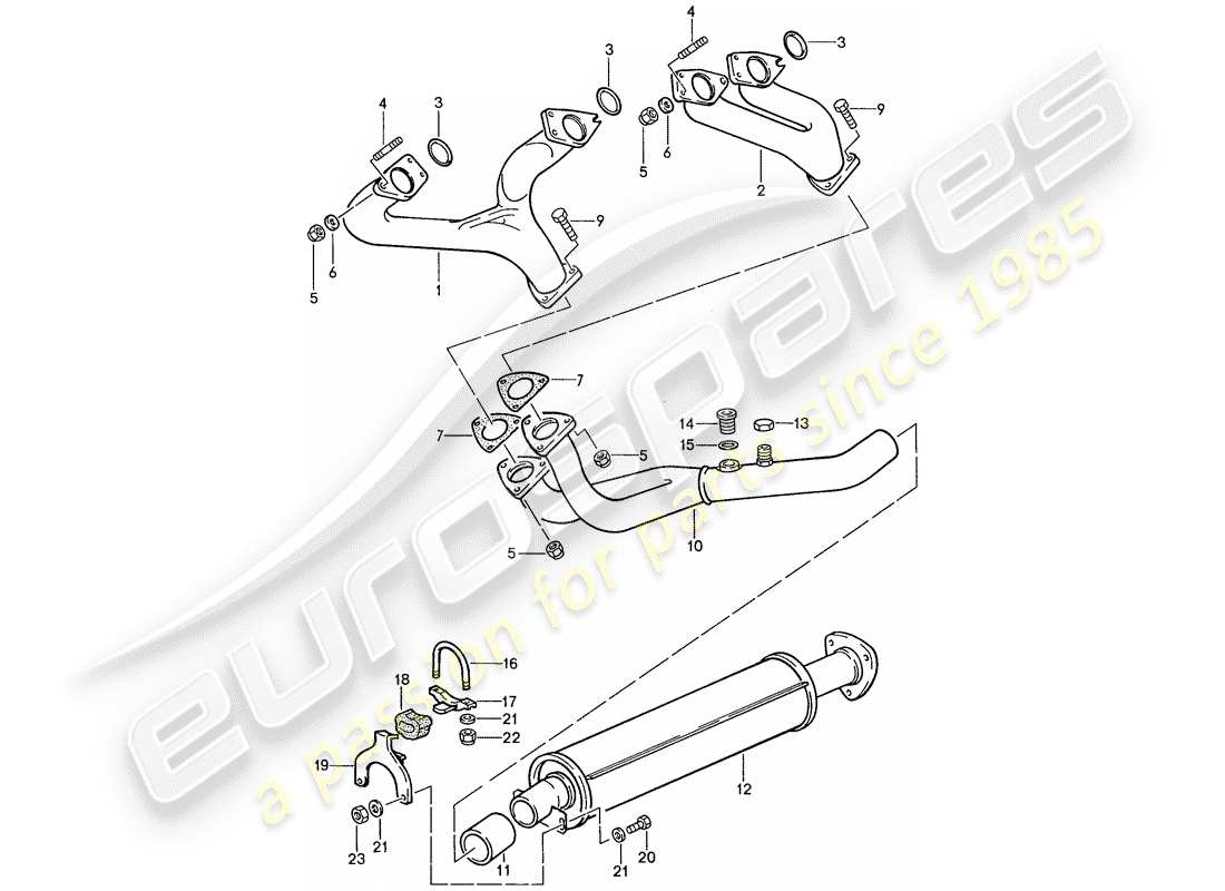 porsche 1990 (944) sistema di scarico - silenziatore di scarico, anteriore diagramma delle parti