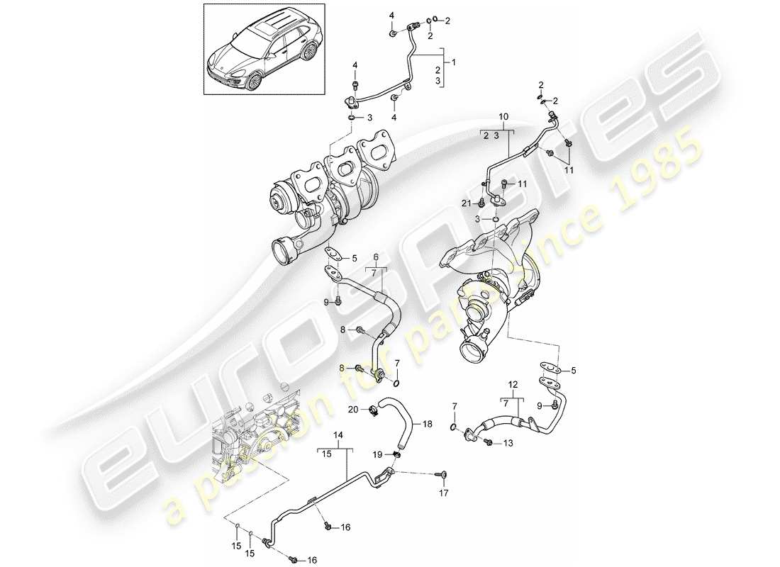 porsche 2014 (cayenne e2 92a) diagramma delle parti del tubo olio