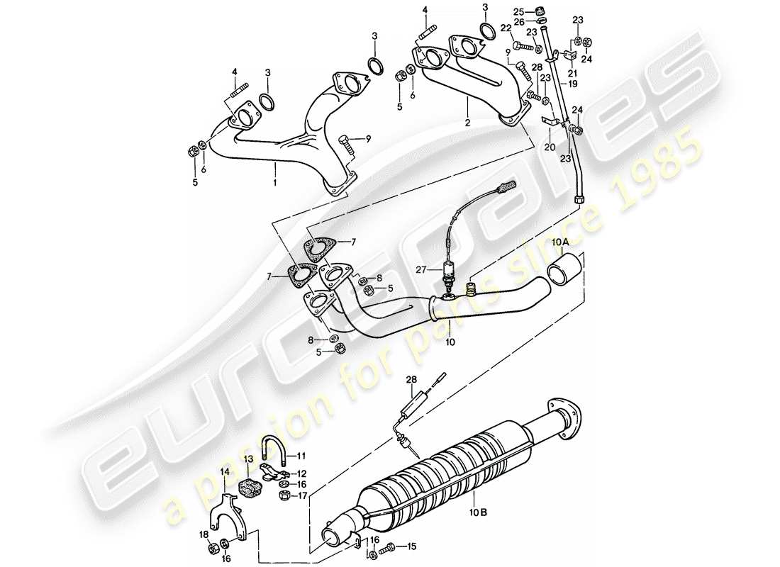 porsche 1988 (944) sistema di scarico - catalizzatore diagramma delle parti