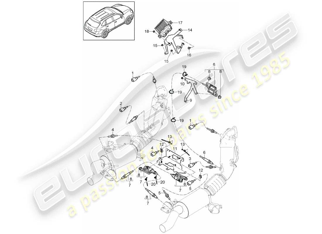 porsche 2013 (cayenne e2 92a) diagramma delle parti del sistema di scarico