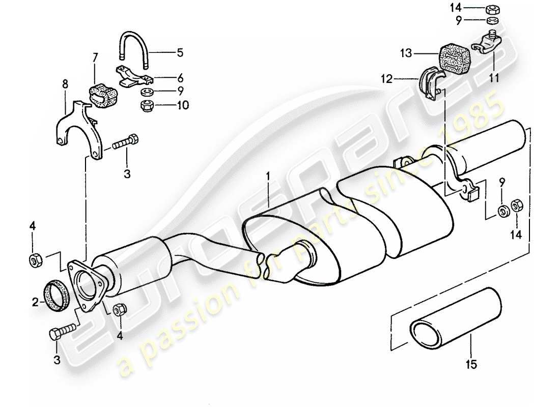 porsche 1991 (944) sistema di scarico - silenziatore di scarico, posteriore diagramma delle parti