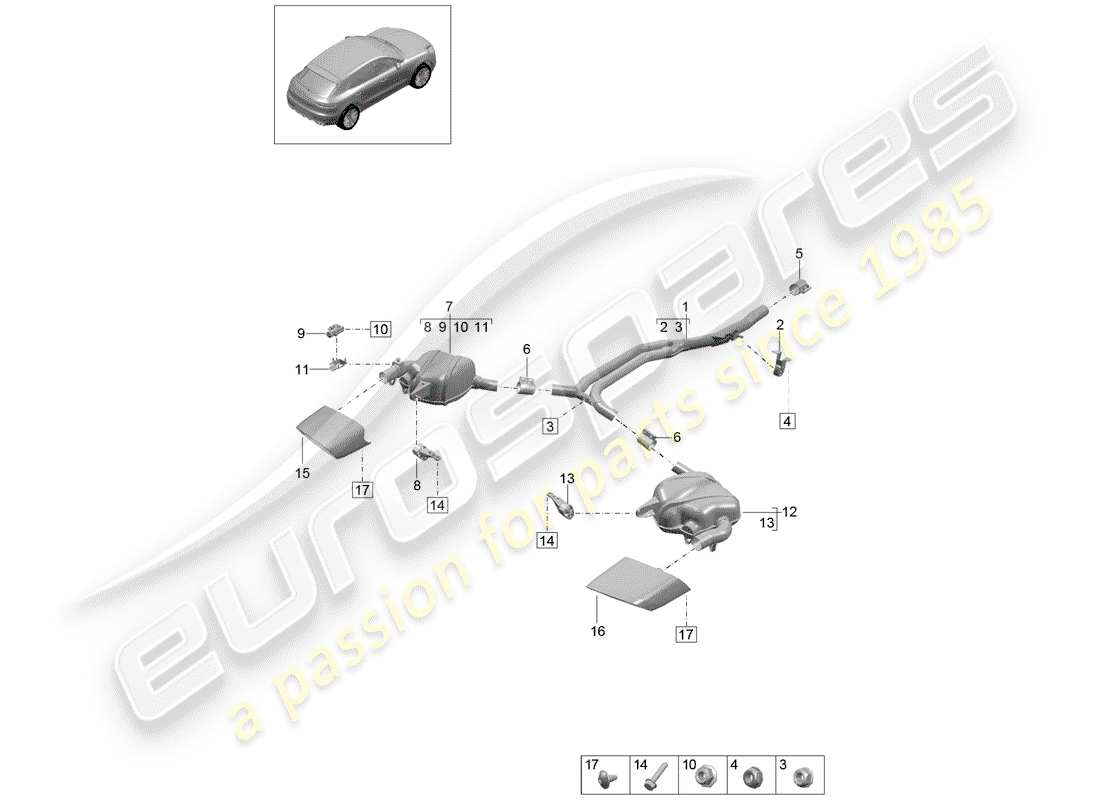 porsche 2019 (macan) impianto di scarico diagramma delle parti