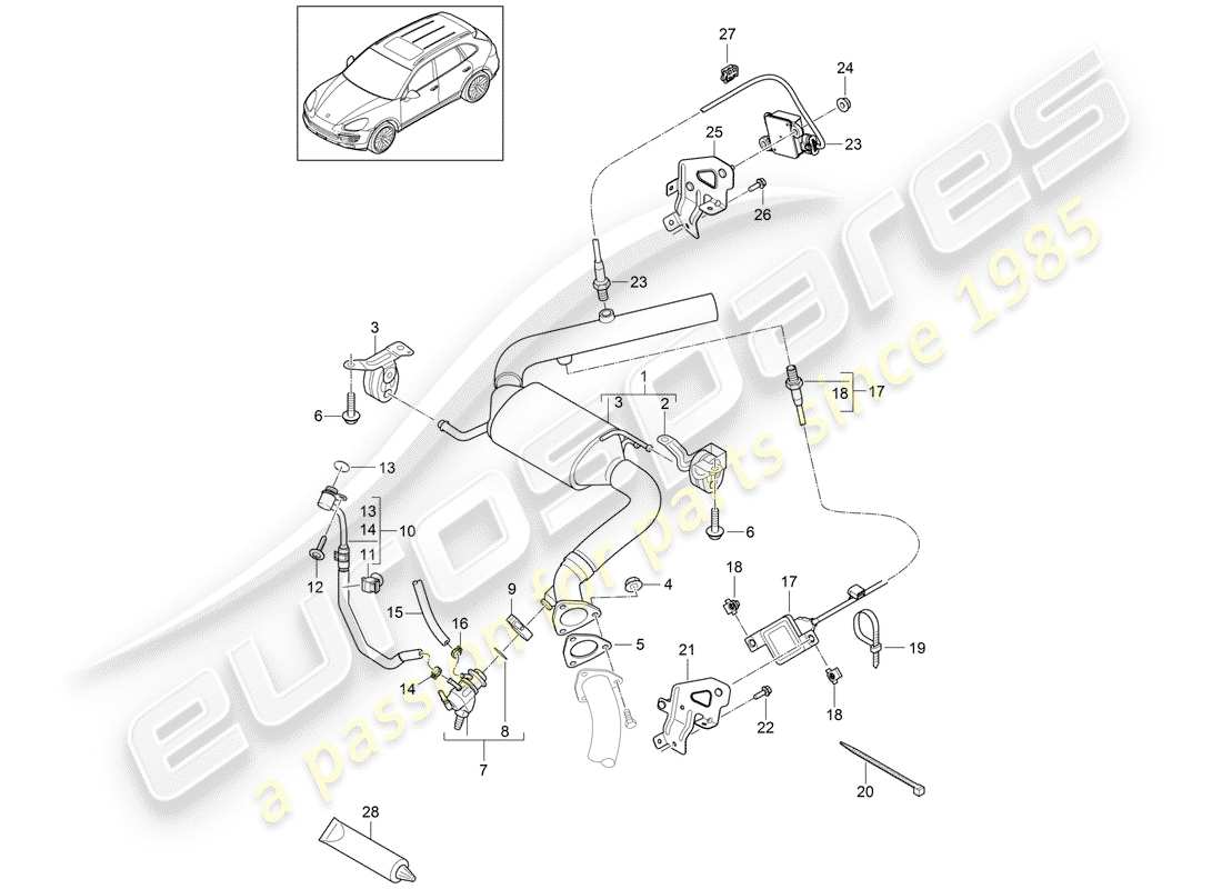 porsche 2015 (cayenne e2 92a) impianto di scarico diagramma delle parti