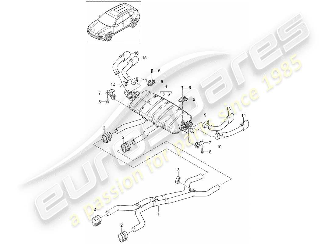 porsche 2013 (cayenne e2 92a) diagramma delle parti del sistema di scarico