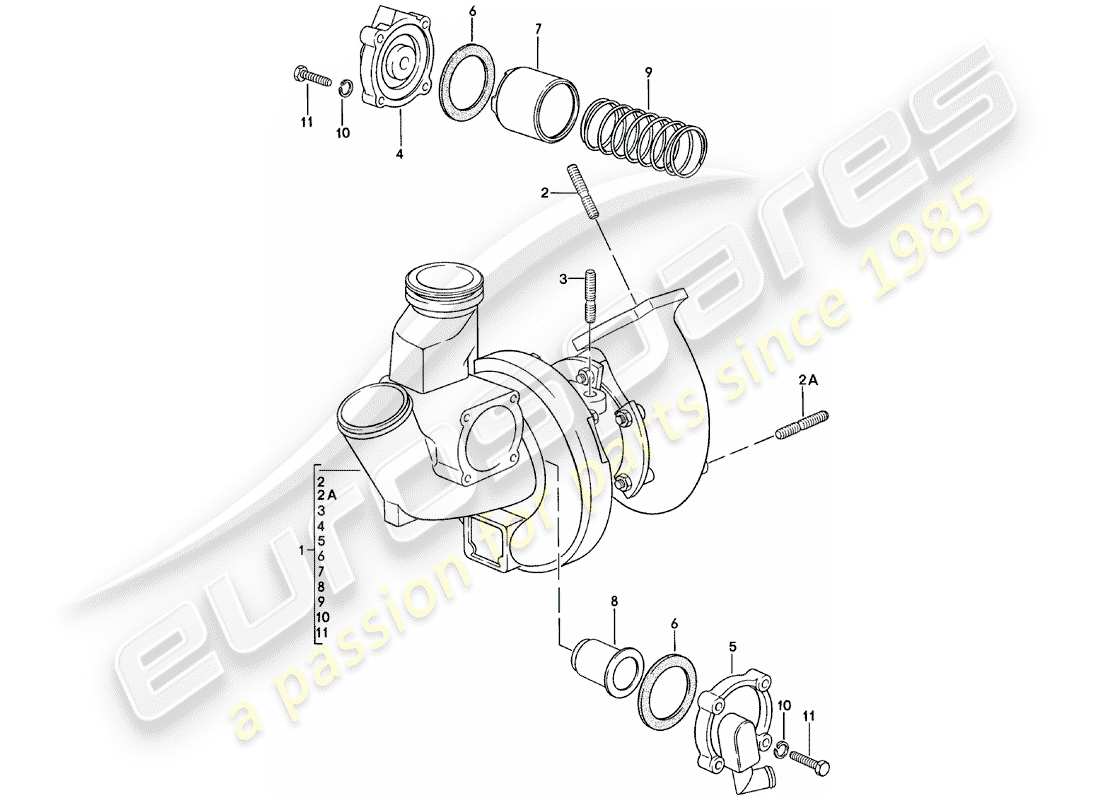 porsche 1983 (924) turbocompressore gas di scarico diagramma delle parti