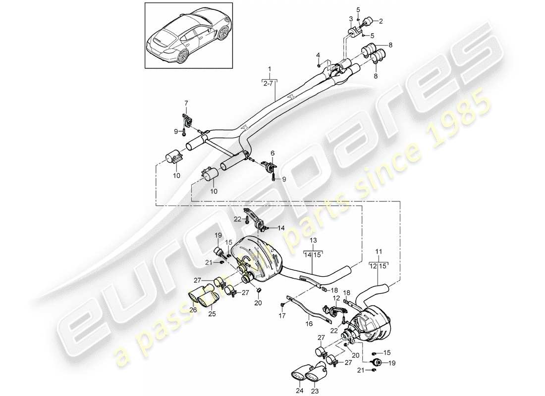 porsche 2011 (panamera 970) diagramma delle parti del sistema di scarico