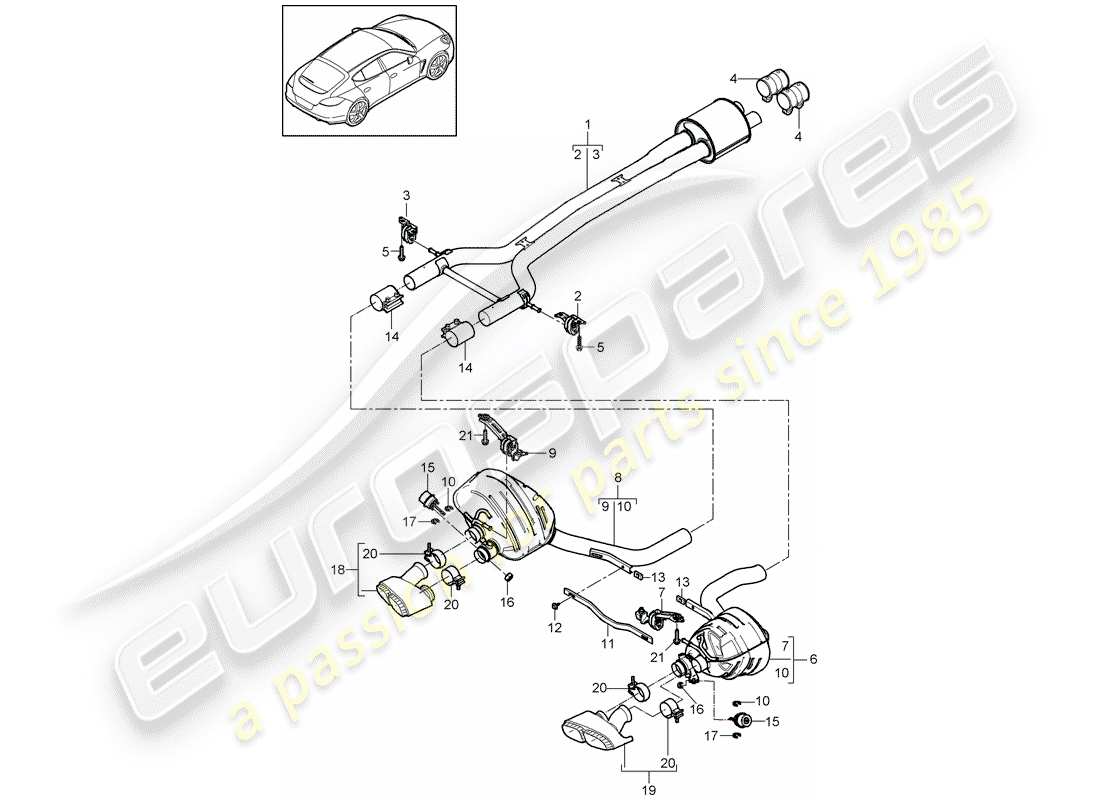 porsche 2013 (panamera 970) diagramma delle parti del sistema di scarico