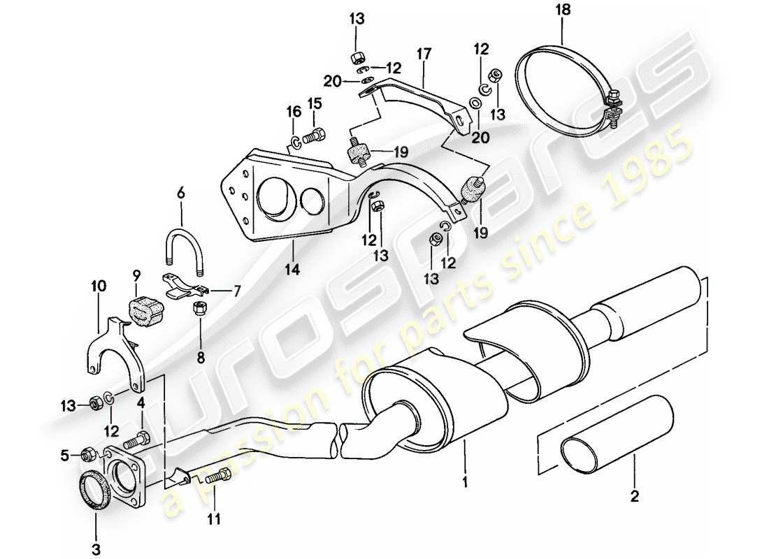 porsche 1977 (924) sistema di scarico - silenziatore di scarico, posteriore diagramma delle parti