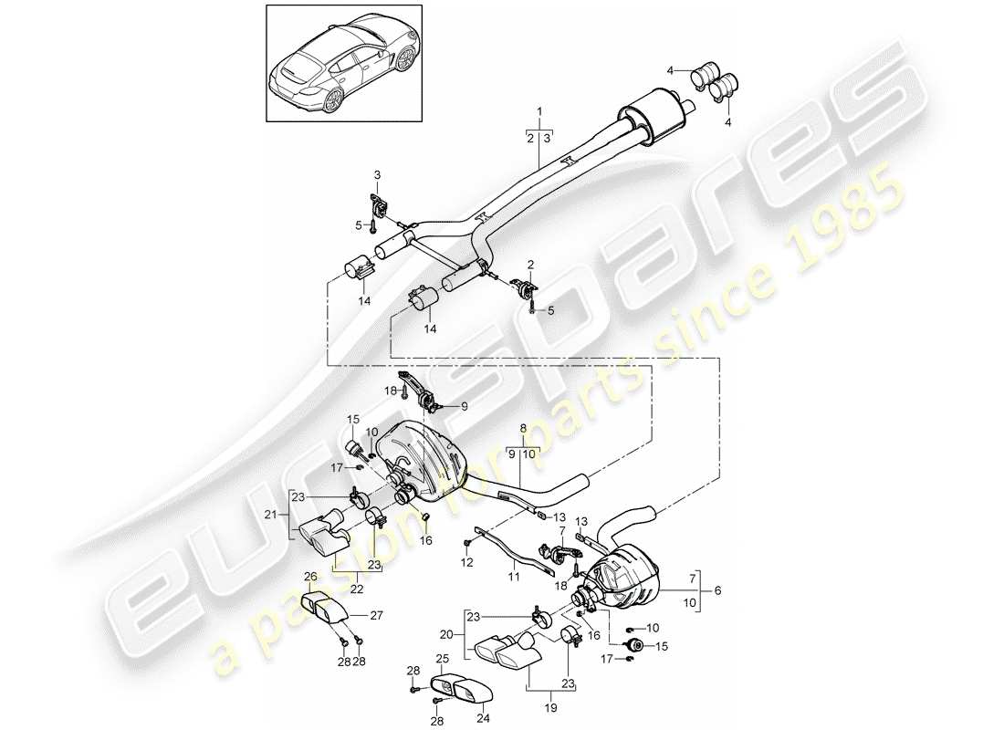 porsche 2013 (panamera 970) diagramma delle parti del sistema di scarico