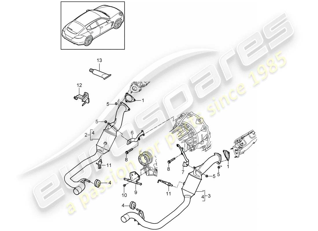 porsche 2013 (panamera 970) diagramma delle parti del sistema di scarico