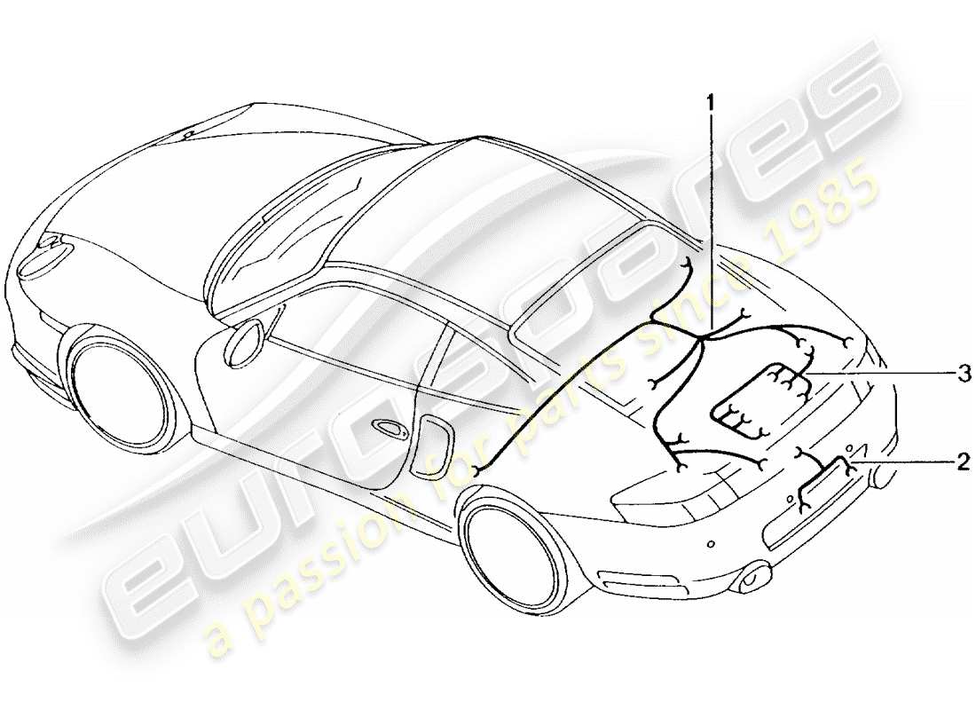 porsche 2003 (996 turbo / gt2) cablaggi - parte posteriore - luce stop supplementare - coperchio baule posteriore - luce targa - motore - trasmissione - kit riparazione - impianto antibloccaggio freni. -abs- - indicatore usura pastiglie freno - assale posteriore schema delle parti