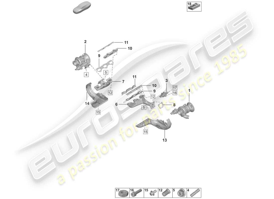 porsche 2019 (992-1) turbocompressore gas di scarico schema delle parti
