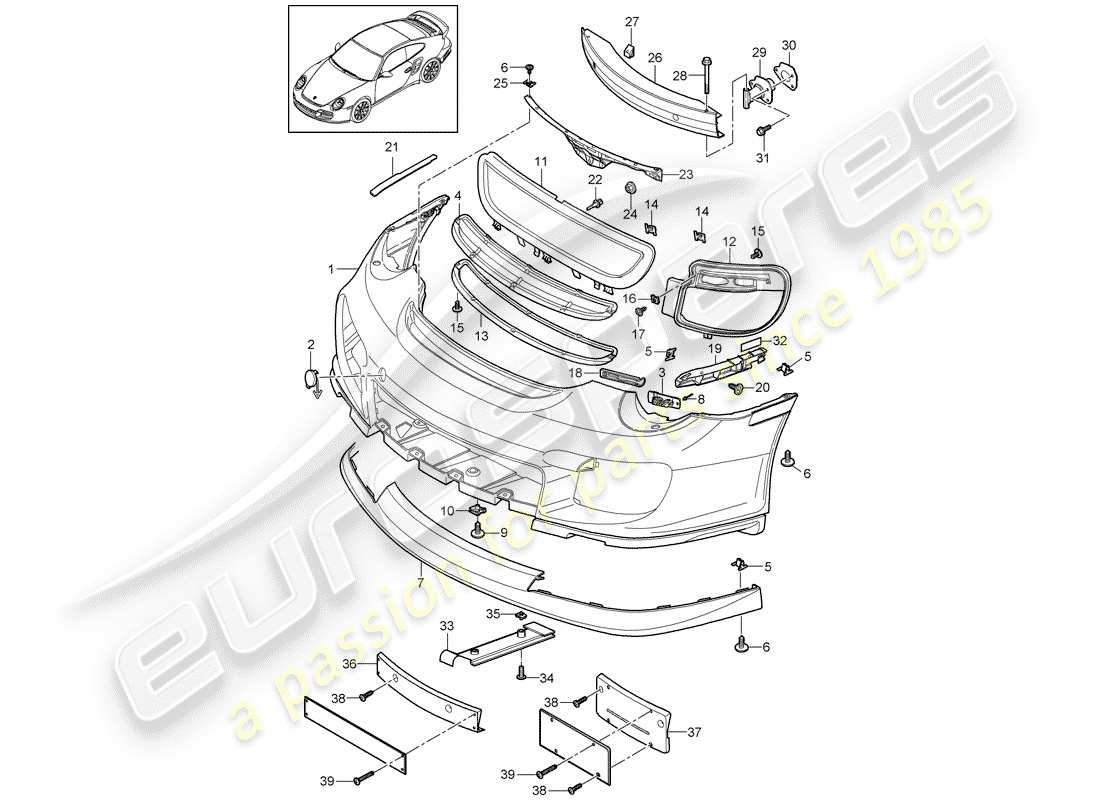 porsche 2012 (997-2 turbo / gt2 rs) paraurti diagramma delle parti