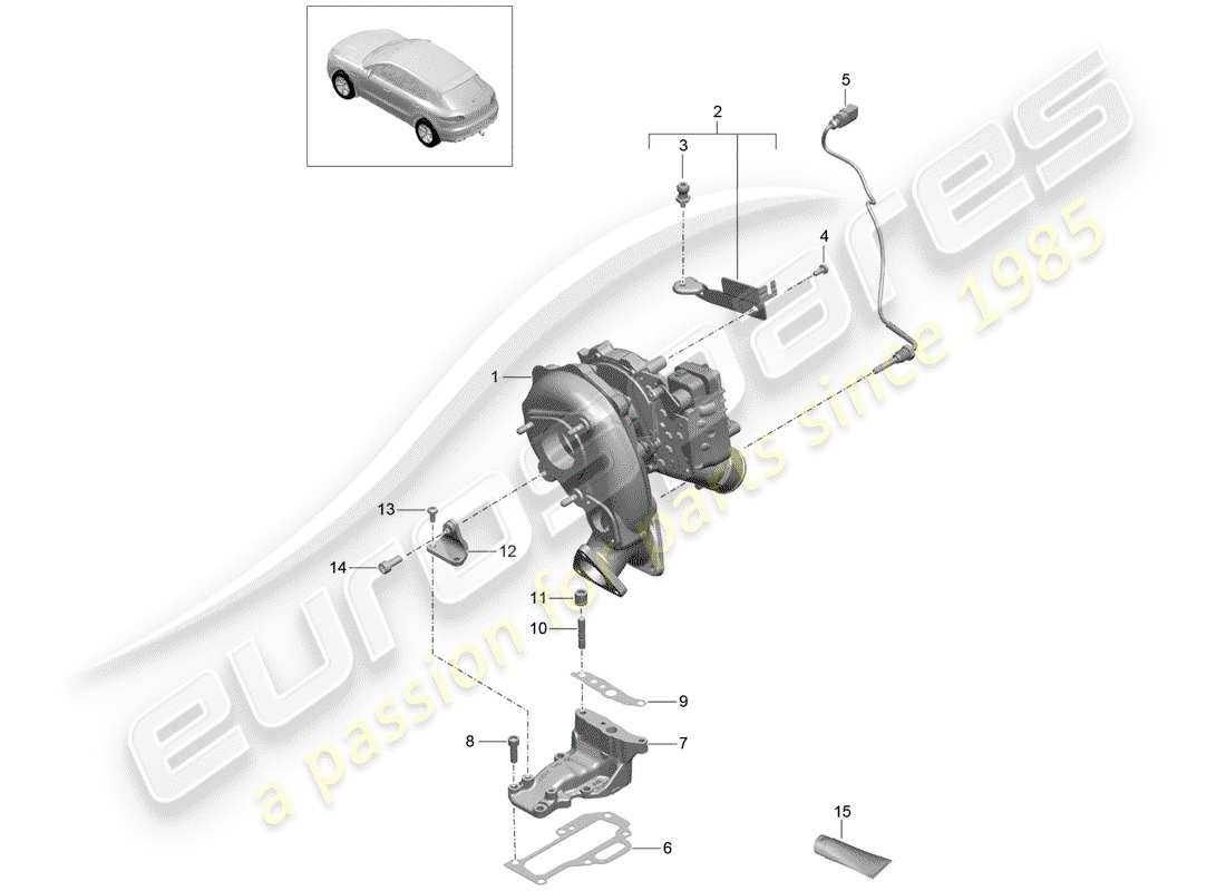porsche 2014 (macan) turbocompressore gas di scarico diagramma delle parti