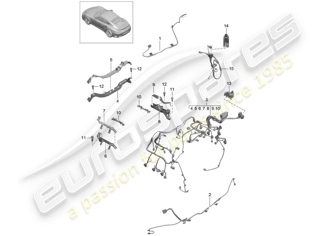porsche 2020 (991-2 turbo) cablaggi diagramma delle parti
