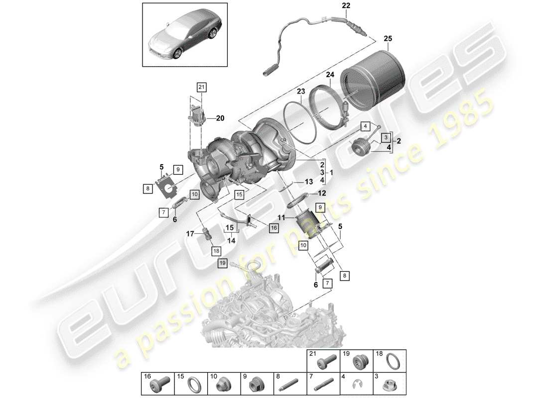 porsche 2020 (panamera 971-1) turbocompressore gas di scarico diagramma delle parti