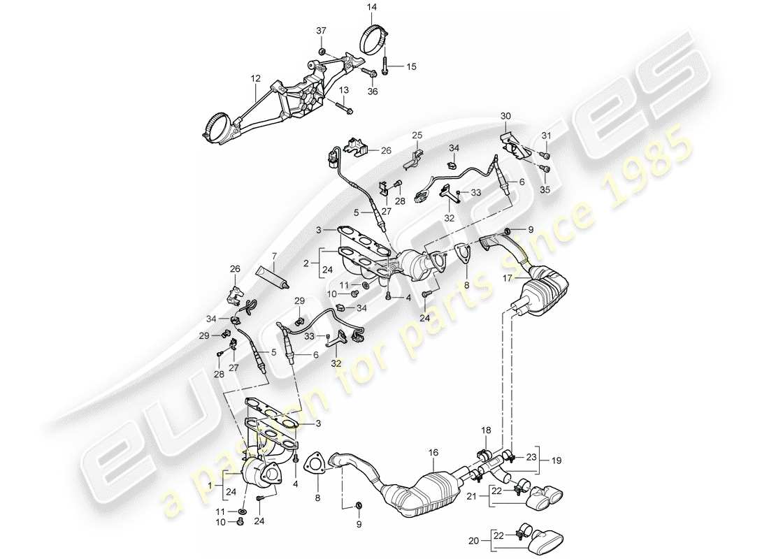 porsche 2006 (987 boxster) impianto di scarico diagramma delle parti