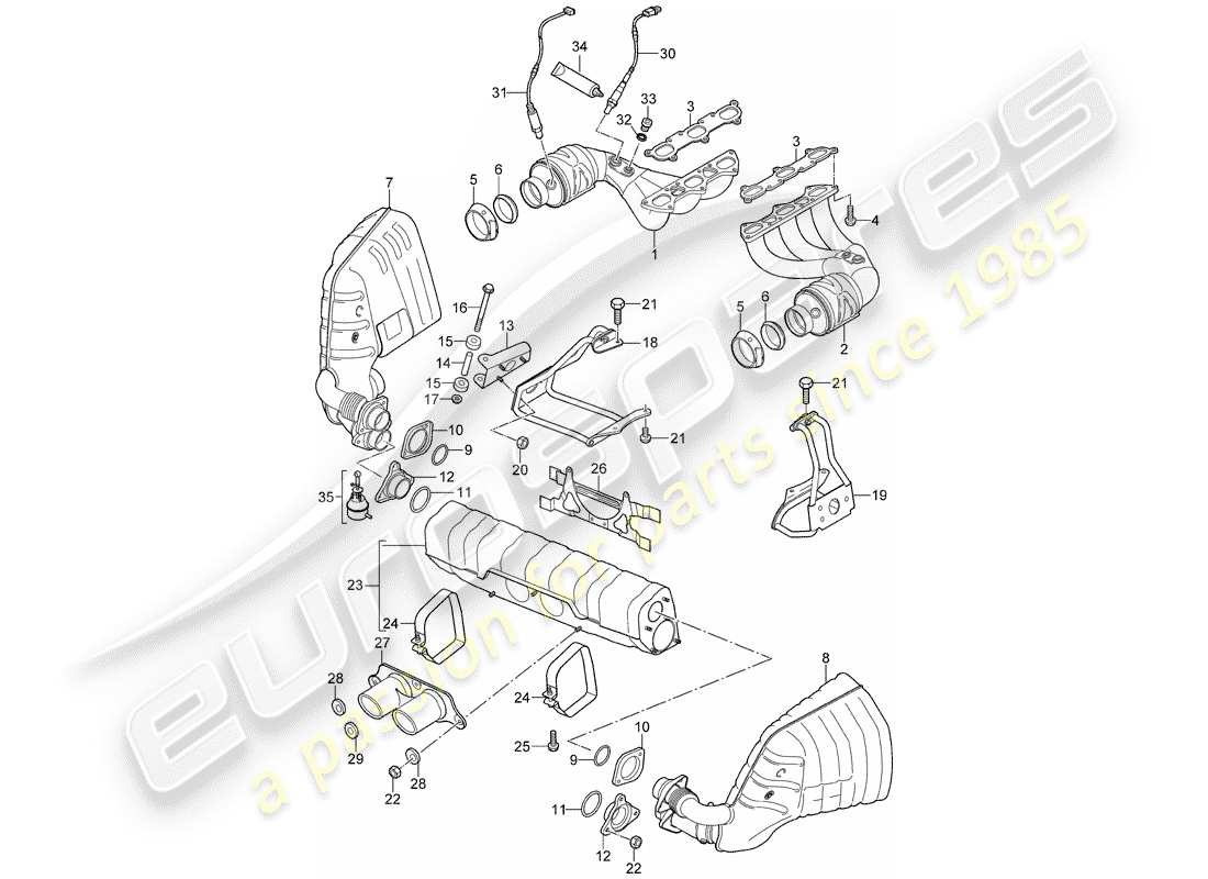 porsche 2011 (997-2 gt3) impianto di scarico diagramma delle parti