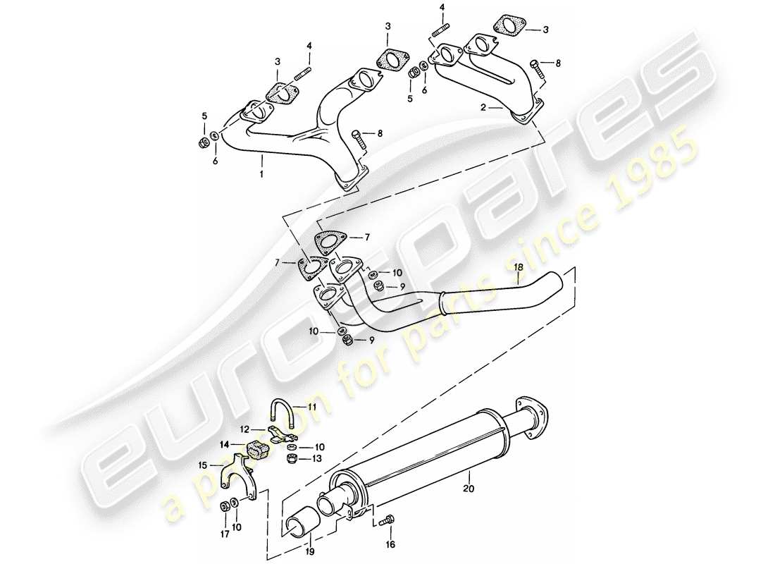porsche 1986 (944) sistema di scarico - silenziatore di scarico, anteriore diagramma delle parti