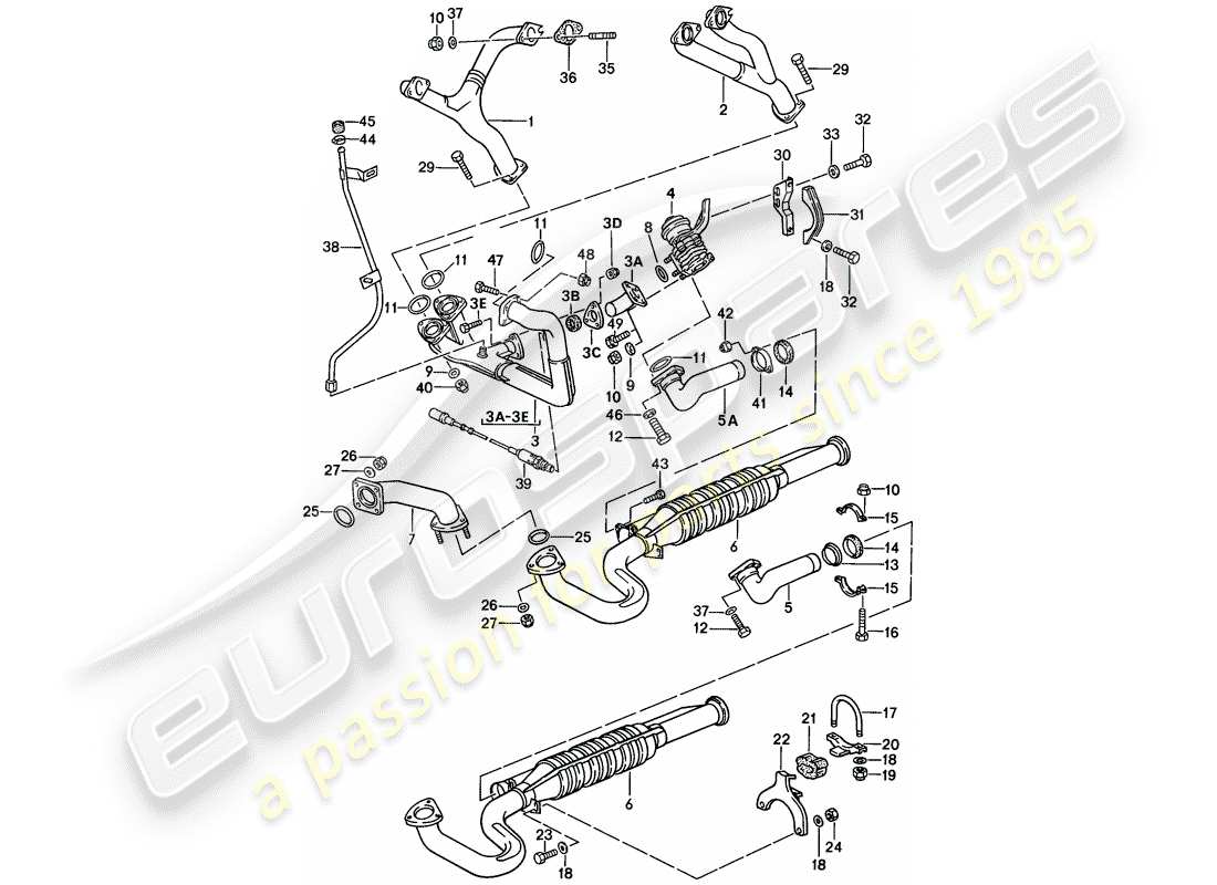porsche 1986 (944) sistema di scarico - - catalizzatore - vedi informazioni tecniche esploso delle parti