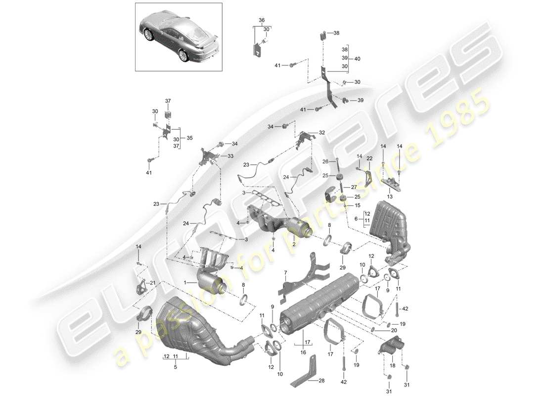 porsche 2016 (991-1 r/gt3/rs) impianto di scarico diagramma delle parti