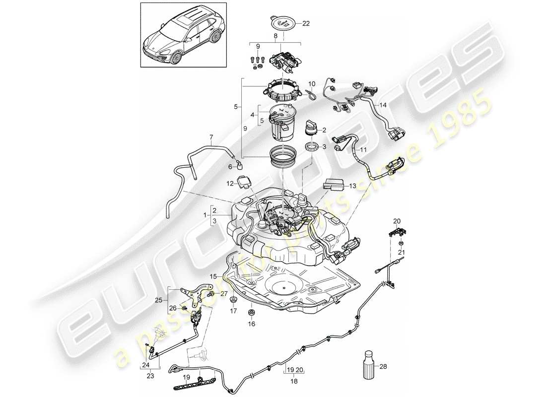 porsche 2014 (cayenne e2 92a) ex. schema delle parti del sistema di controllo delle emissioni