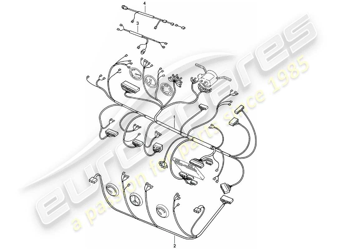 porsche 1981 (924) cablaggi - cruscotto - console centrale - tetto sollevabile schema delle parti