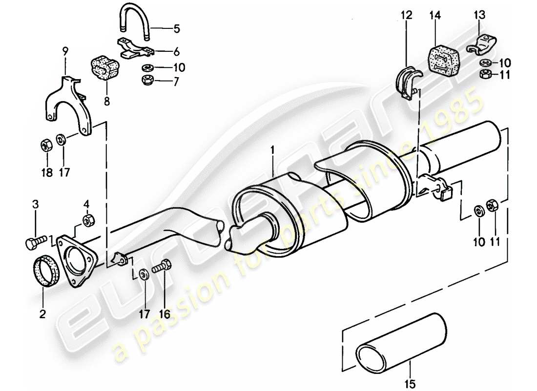 porsche 1988 (924s) sistema di scarico - silenziatore di scarico, posteriore diagramma delle parti