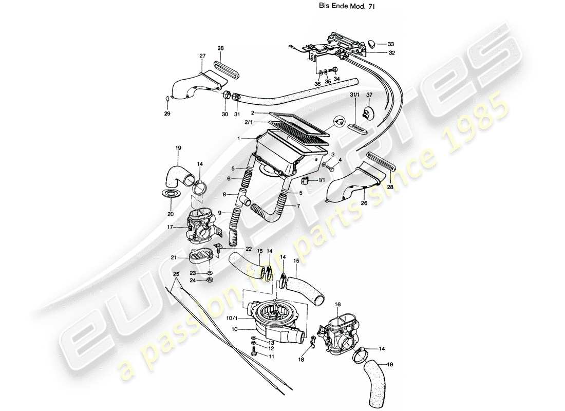 porsche 1972 (914) ventilazione - riscaldatore diagramma delle parti
