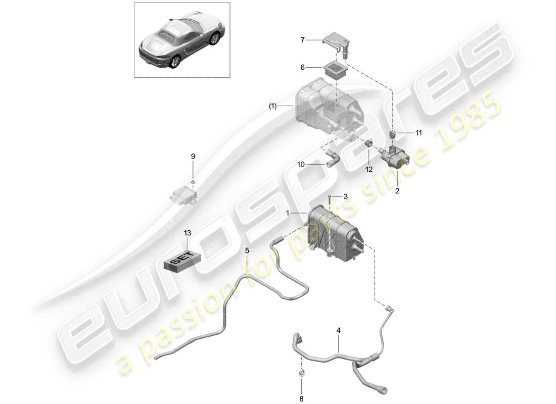 porsche 2018 (718 boxster) schema delle parti del contenitore per emissioni evaporative
