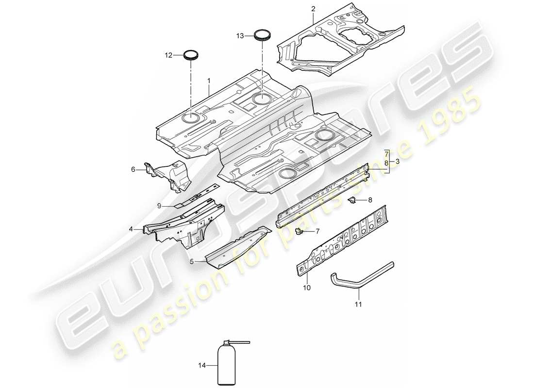porsche 2007 (997-1) piastre da pavimento diagramma delle parti