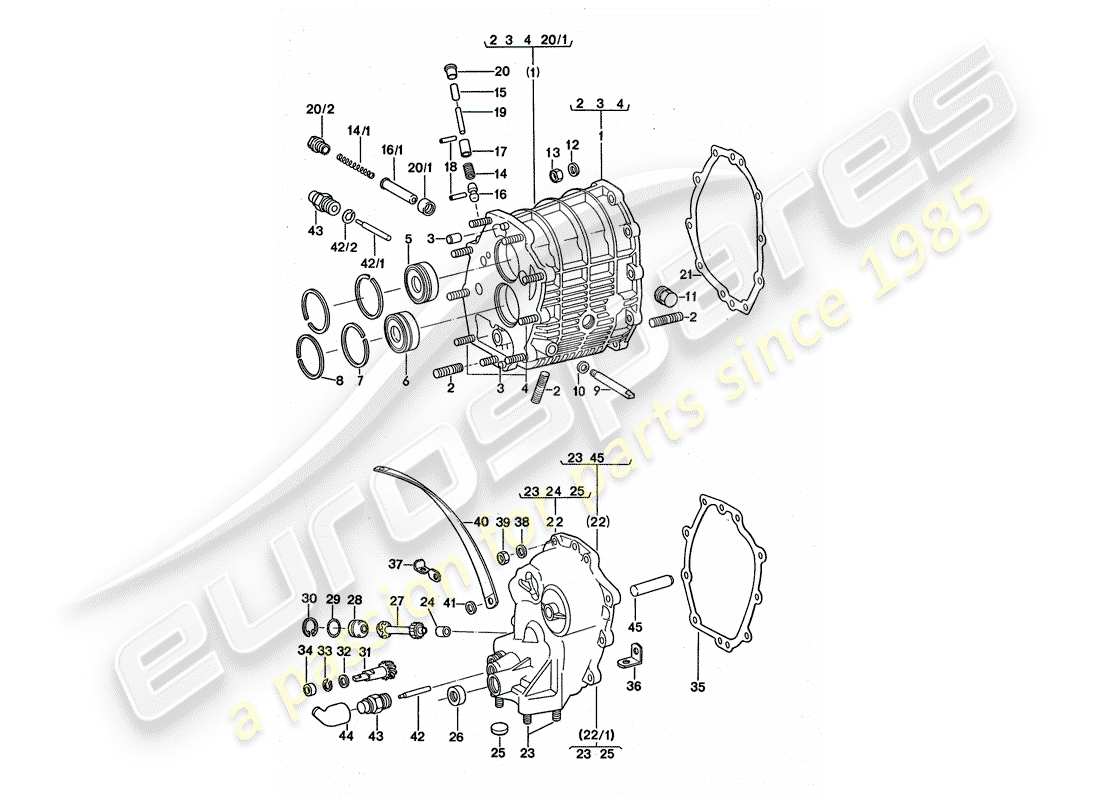 porsche 1975 (911 turbo) scatola ingranaggio - coperchio trasmissione diagramma delle parti