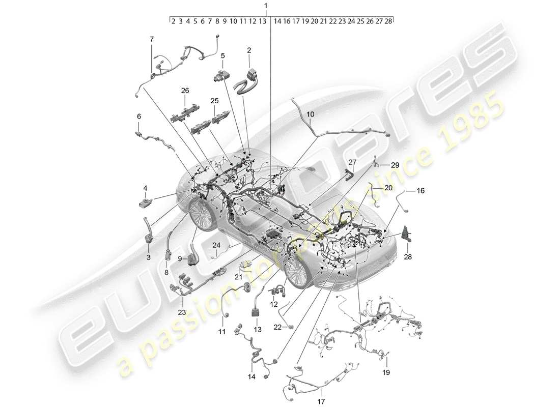 porsche 991 turbo (2020) cablaggi diagramma delle parti