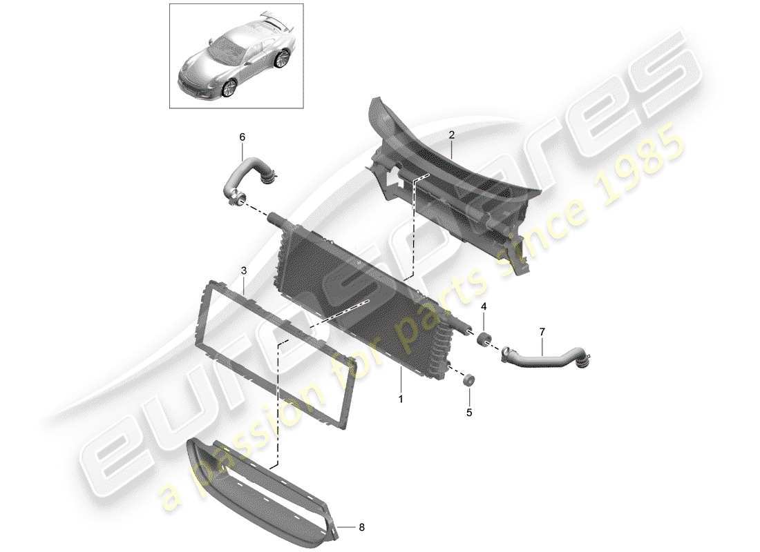 porsche 2016 (991-1 r/gt3/rs) termosifone diagramma delle parti