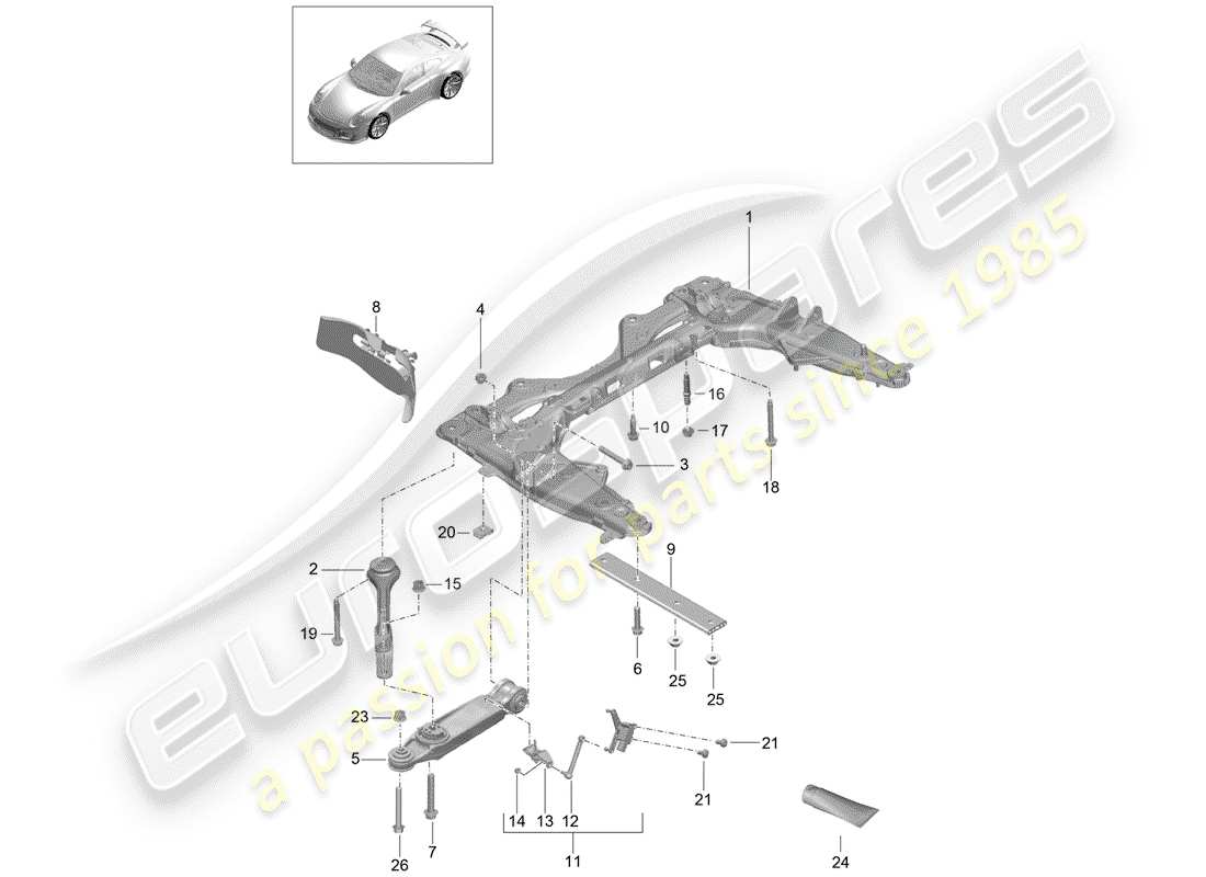 porsche 2016 (991-1 r/gt3/rs) membro trasversale diagramma delle parti