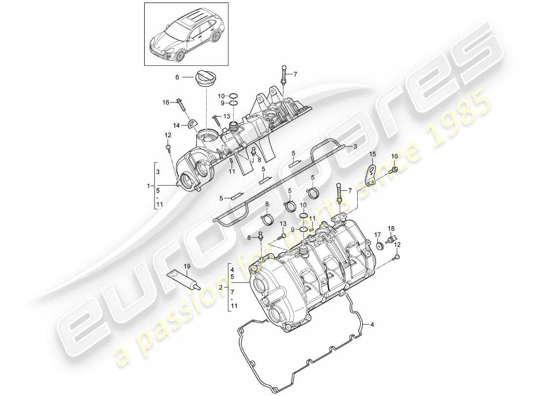 porsche 2011 (cayenne e2 92a) coperchio valvola diagramma delle parti
