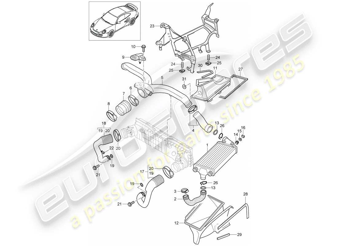 porsche 2013 (997-2 turbo / gt2 rs) diagramma delle parti turbocompressore