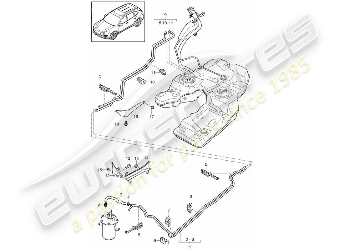 porsche 2013 (cayenne e2 92a) schema delle parti del sistema di alimentazione