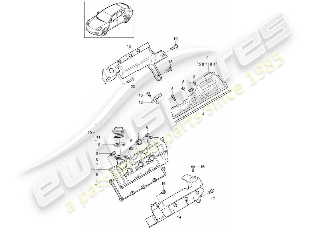 porsche 2013 (panamera 970) diagramma delle parti del coperchio valvola