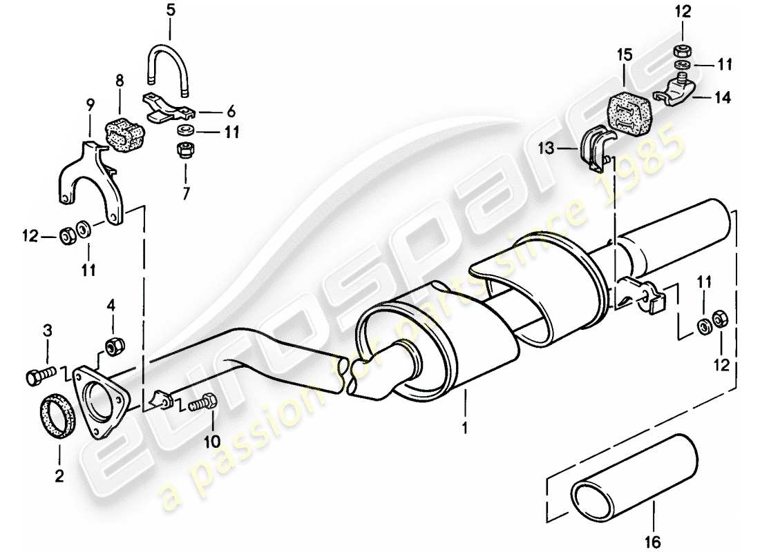 porsche 1986 (924s) sistema di scarico - silenziatore di scarico, posteriore diagramma delle parti