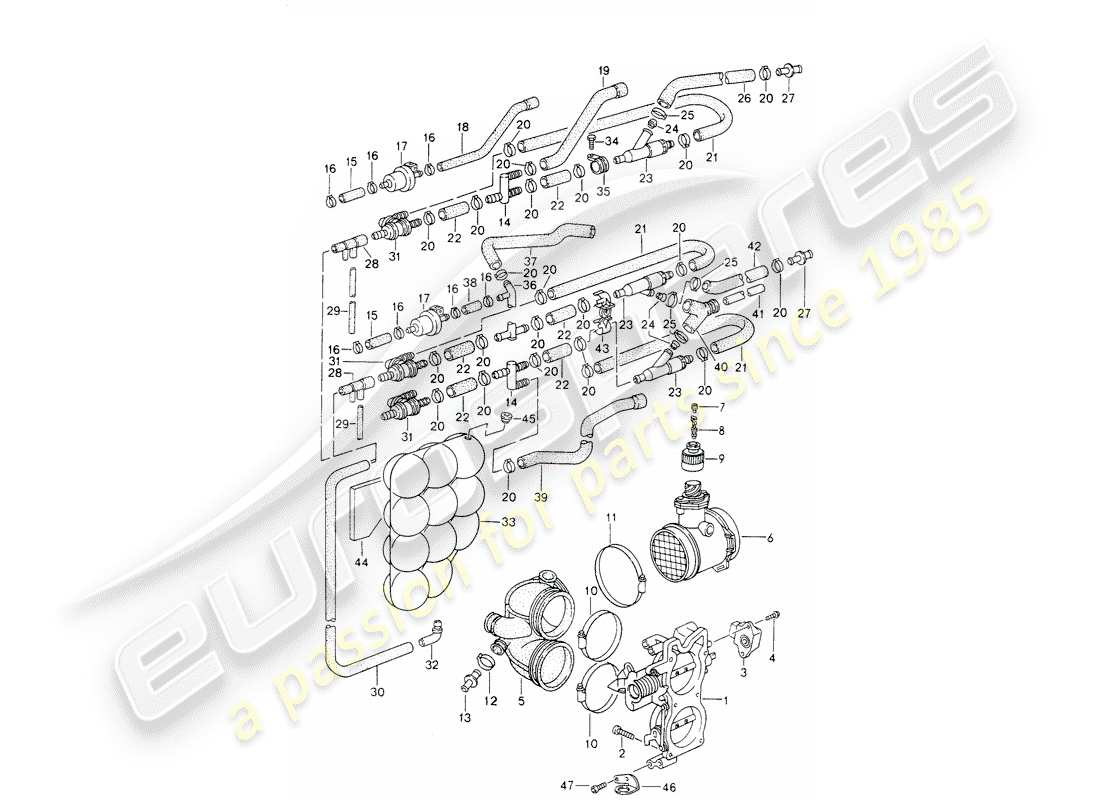 porsche 1998 (993) corpo farfallato diagramma delle parti