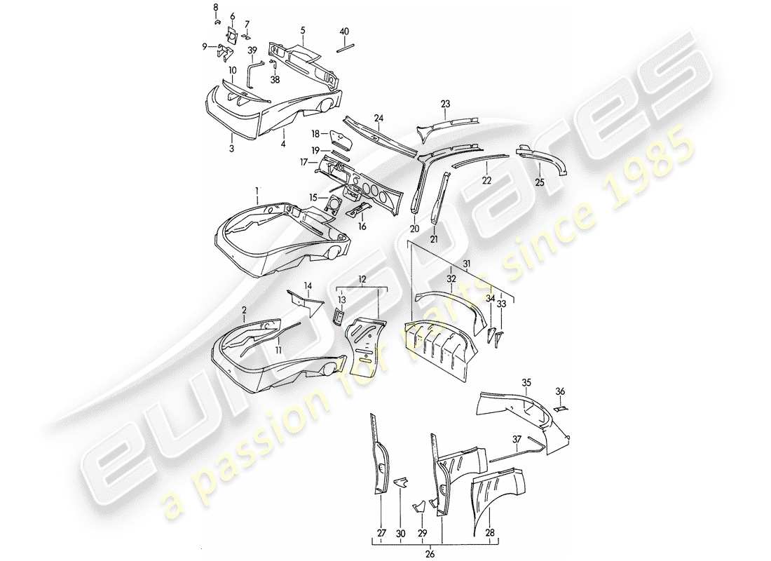 porsche 1962 (356b/356c) pannellatura interna diagramma delle parti