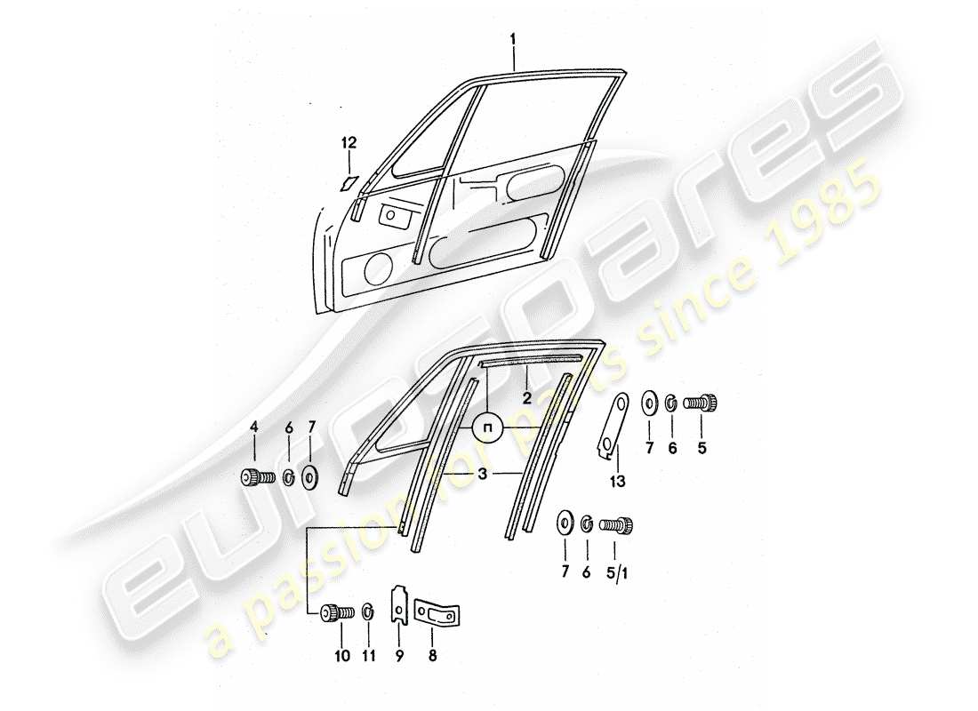 porsche 1977 (911 turbo) cornice della finestra diagramma delle parti