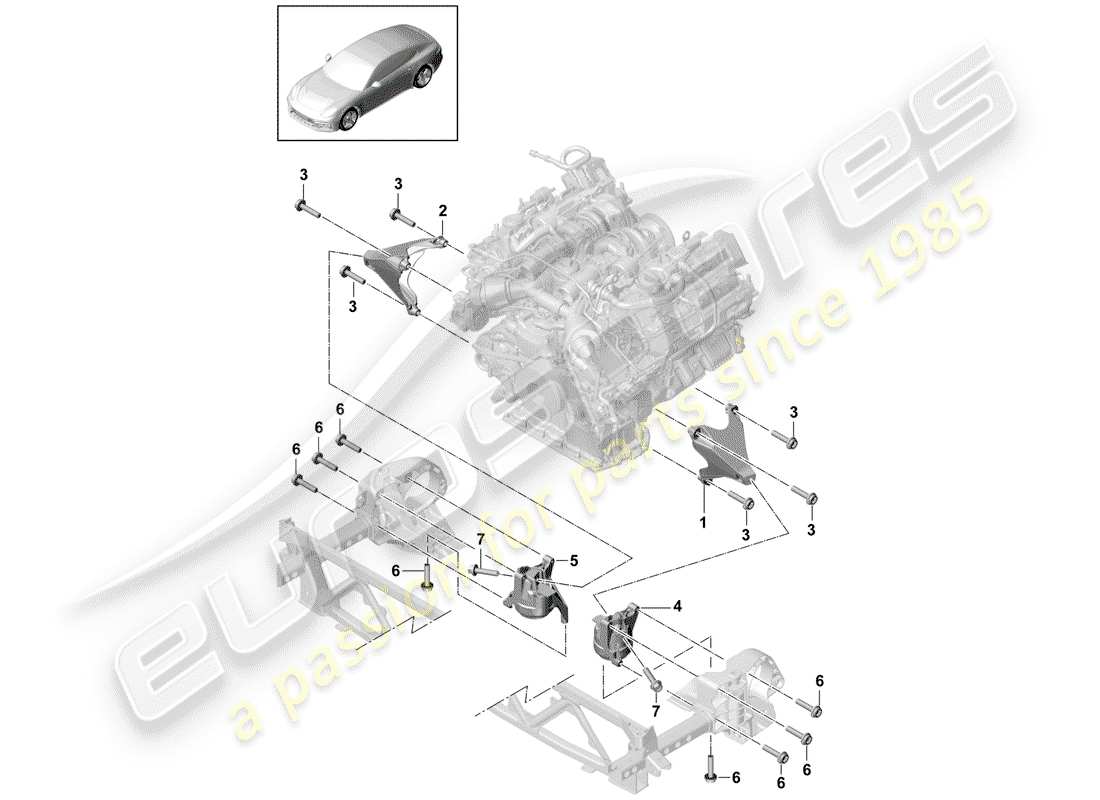 porsche 2019 (panamera 971-1) paranco di sollevamento del motore diagramma delle parti